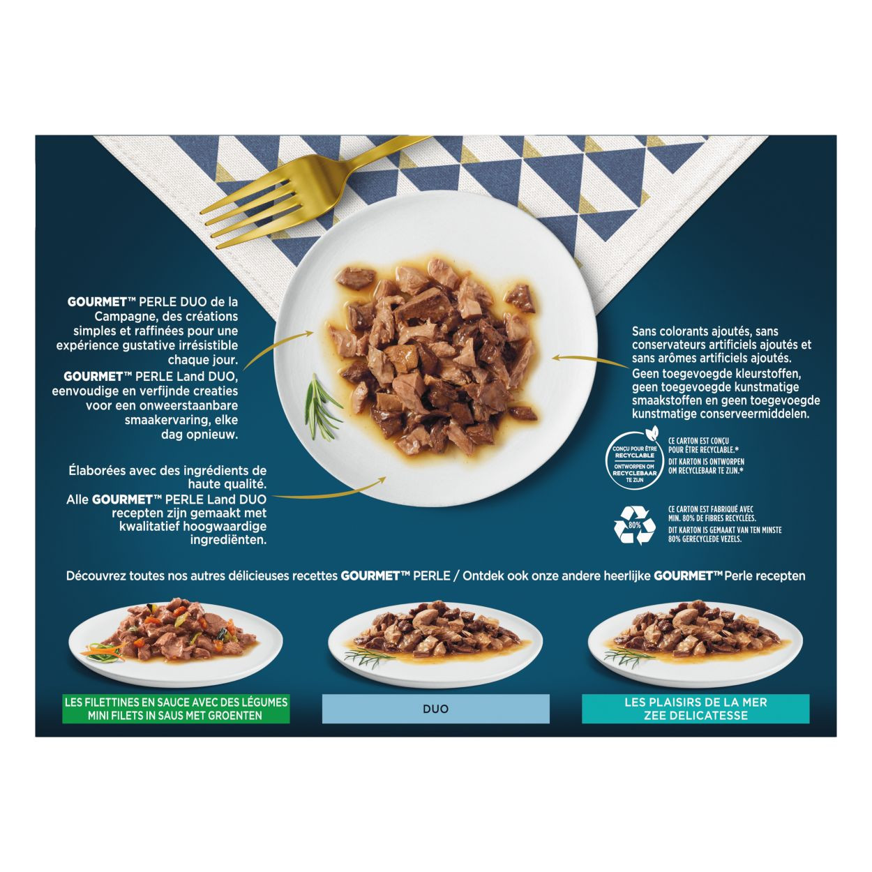 Purina Gourmet Perle Duo met kip-rund, kalkoen-lam, kalf-eend of konijn-wild natvoer kat (12x85 g)