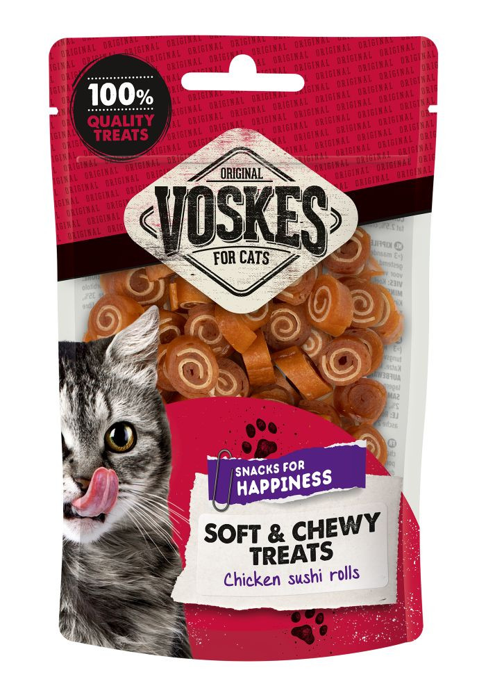 Voskes Sushi rolls kip Soft & Chewy kattensnack (60 g)