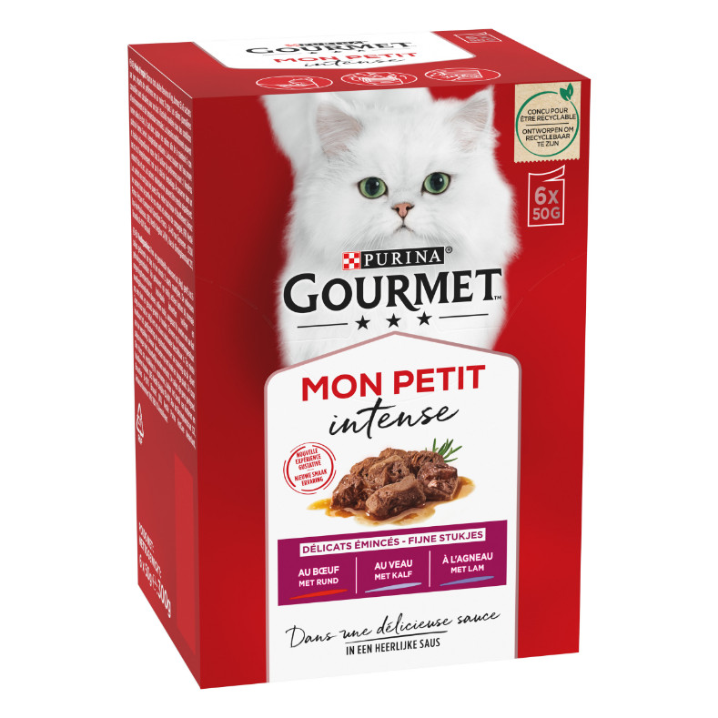 Gourmet Mon Petit Intense met rund, kalf, lam natvoer kat