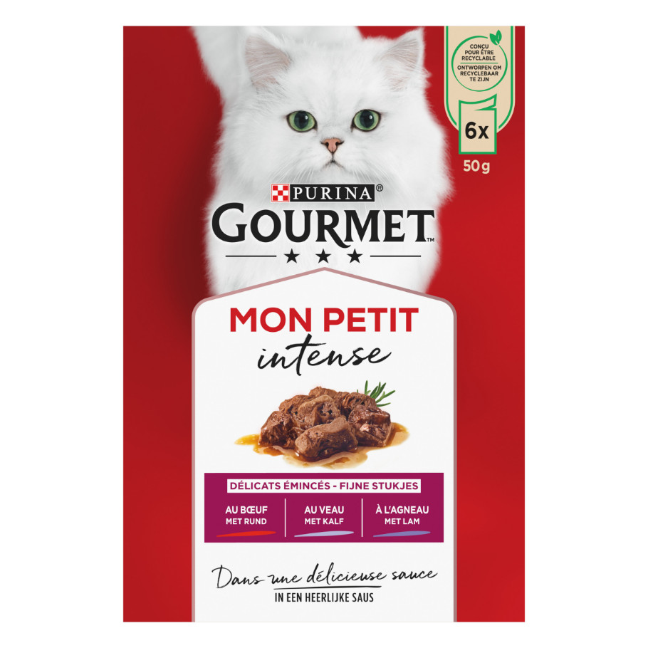 Gourmet Mon Petit Intense met rund, kalf, lam natvoer kat