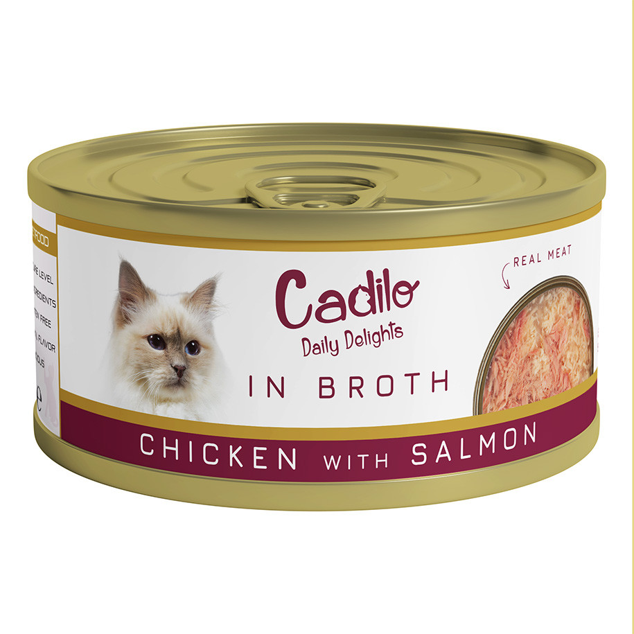 Cadilo kip met zalm in bouillon natvoer kat (70 g)