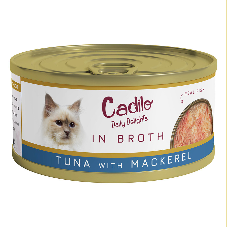 Cadilo tonijn met makreel in bouillon natvoer kat (70 g)