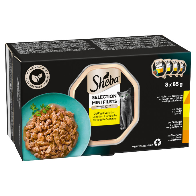 Sheba Mini Filets Gevogelte Selectie in saus natvoer kat (kuipjes 85 g)