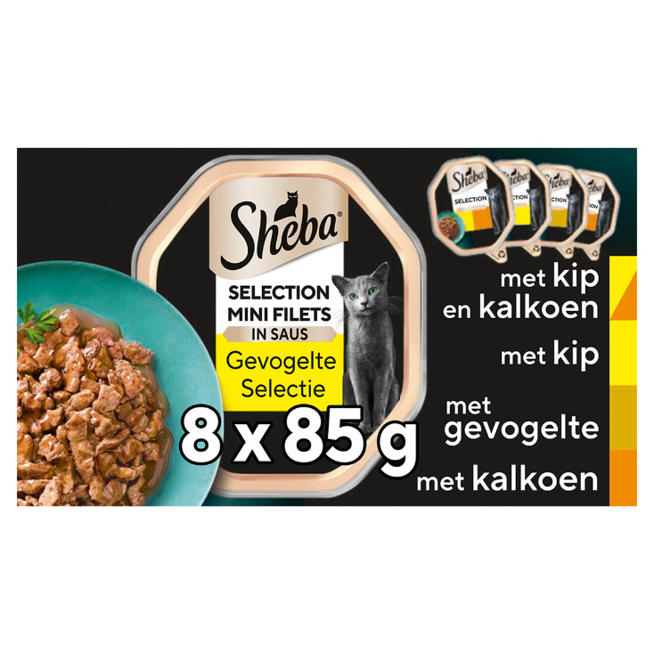 Sheba Mini Filets Gevogelte Selectie in saus natvoer kat (kuipjes 85 g)