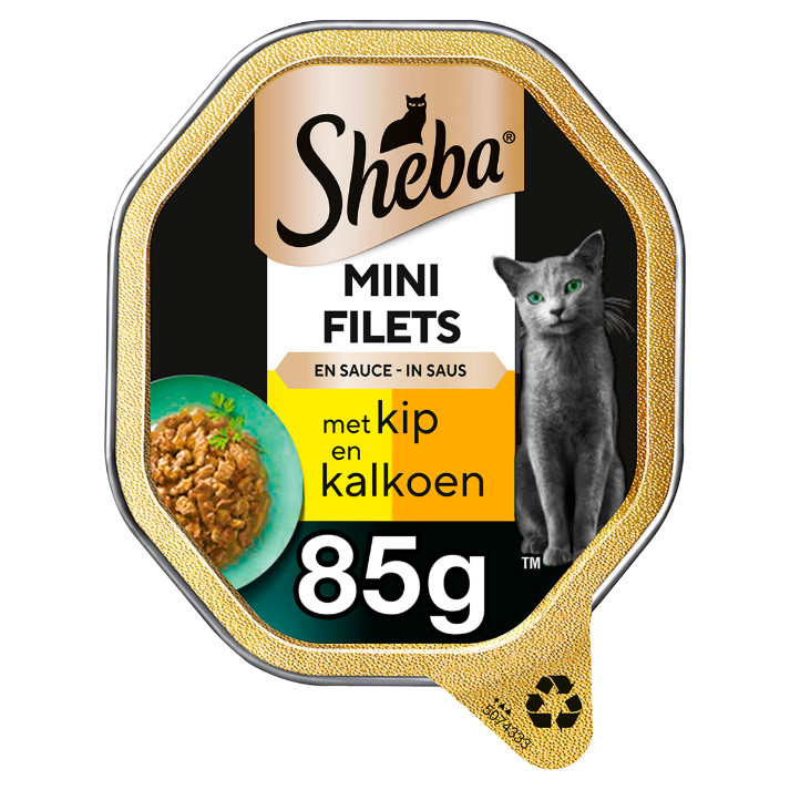 Sheba Mini Filets met kip en kalkoen in saus natvoer kat (kuipjes 85 g)