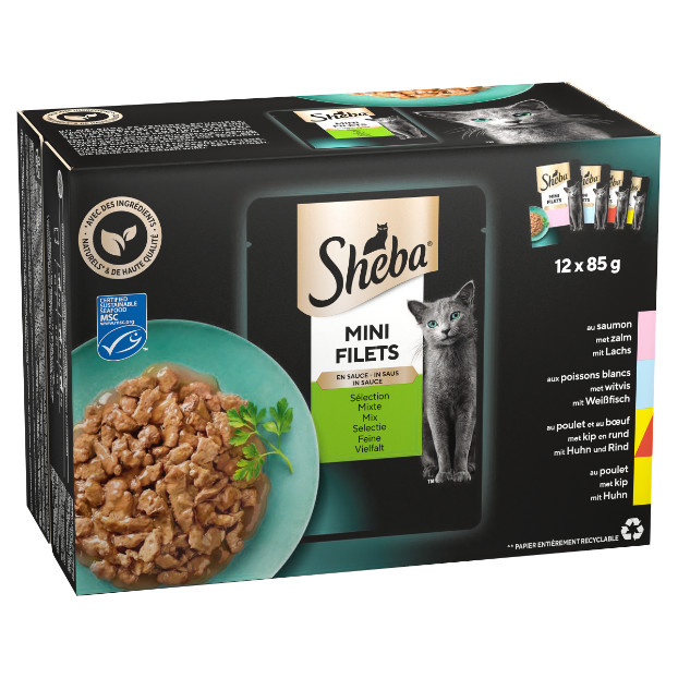 Sheba Mini Filets Selectie van de Chef in saus natvoer kat (zakjes 85 g)