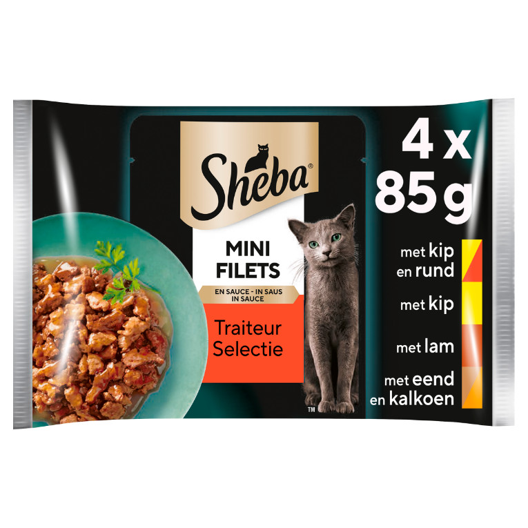 Sheba Mini Filets Traiteur Selectie in saus natvoer kat (zakjes 85 g)